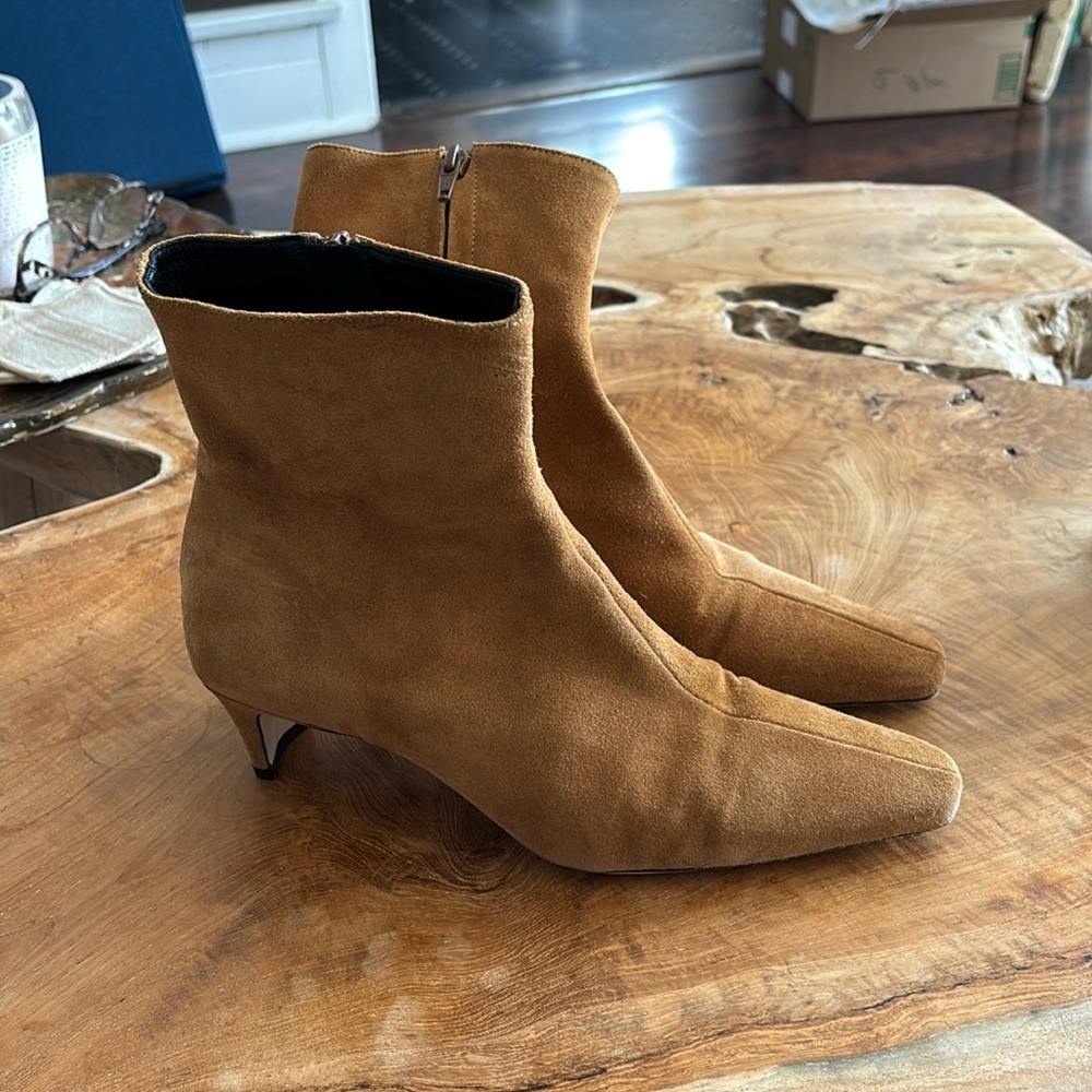 WOMENS STAUD BROWN WALLY LEATHER SUEDE 45mm ANKLE BOOTS 40 US 10 TAN $395